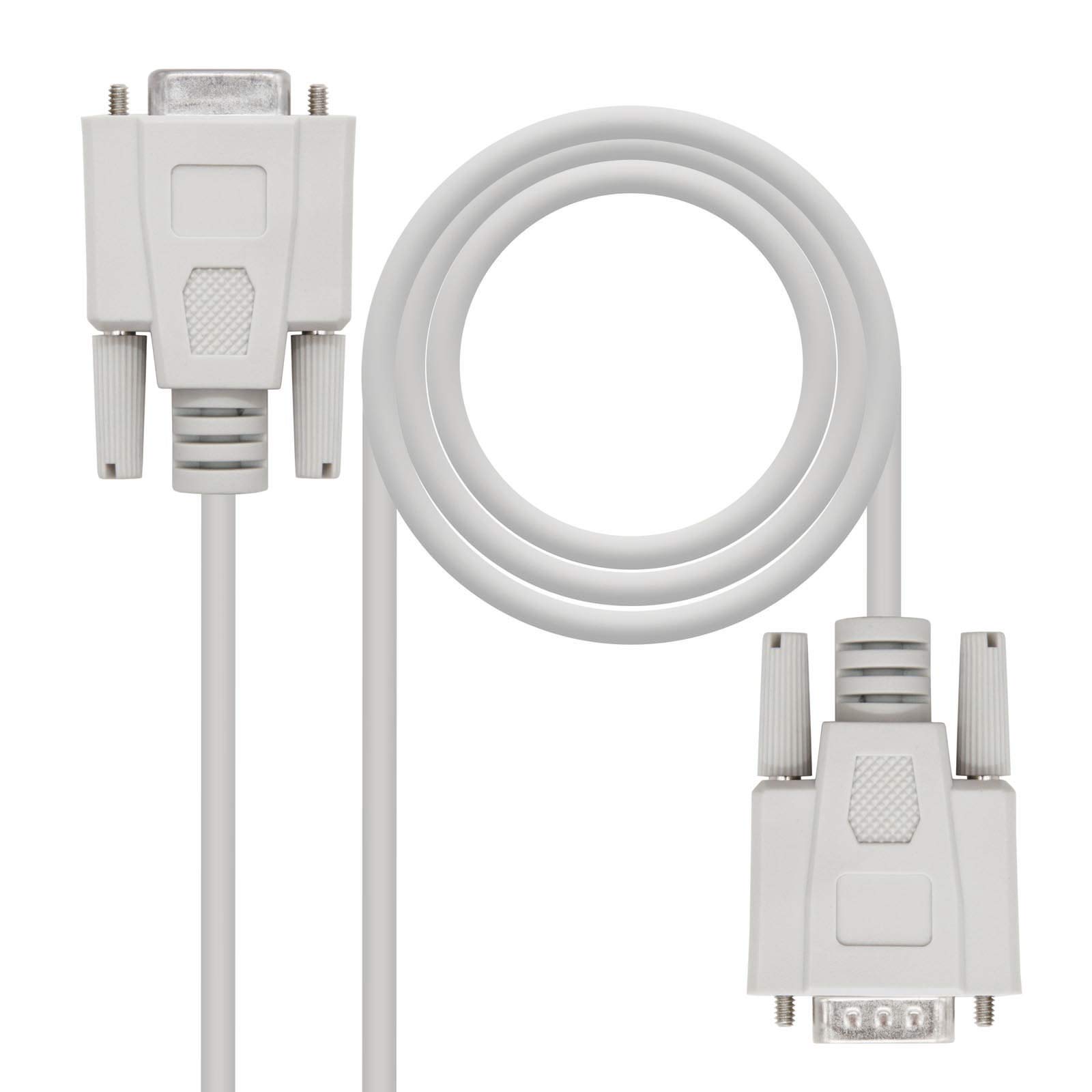 NanoCable 10.14.0502 - Cable serie RS232 de comunicaciones null modem, DB9/M-DB9/H, macho-hembra, Beige, 1.8mts