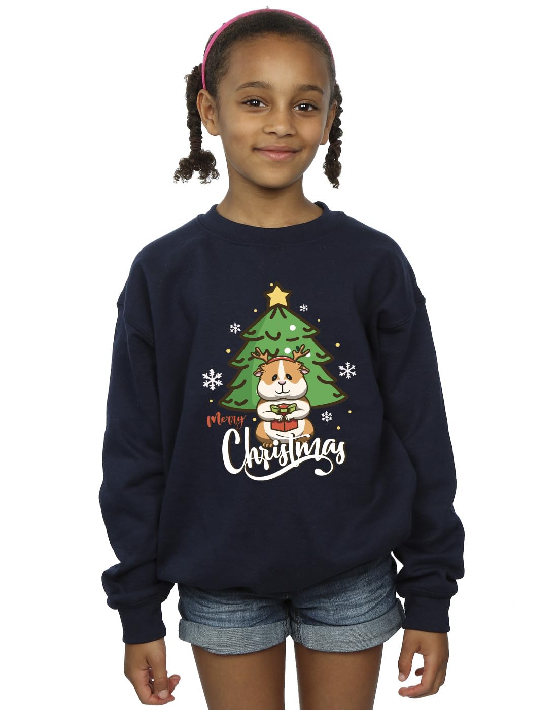 Absolute Cult Christmas Girls Guinea Pig Merry Christmas Sweatshirt Navy Blue 9-11 Years