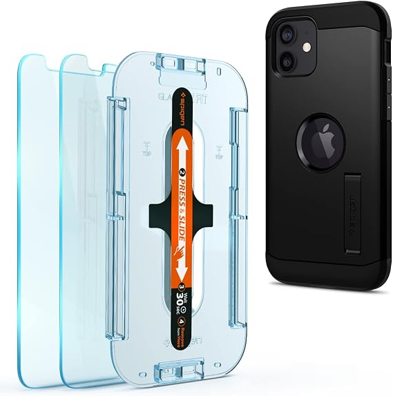 Spigen Tempered Glass Screen Protector [GlasTR EZ FIT] and Tough Armor [Extreme Protection Tech] Designed for iPhone 12 Case (2020) / Designed for iPhone 12 Pro Case (2020)