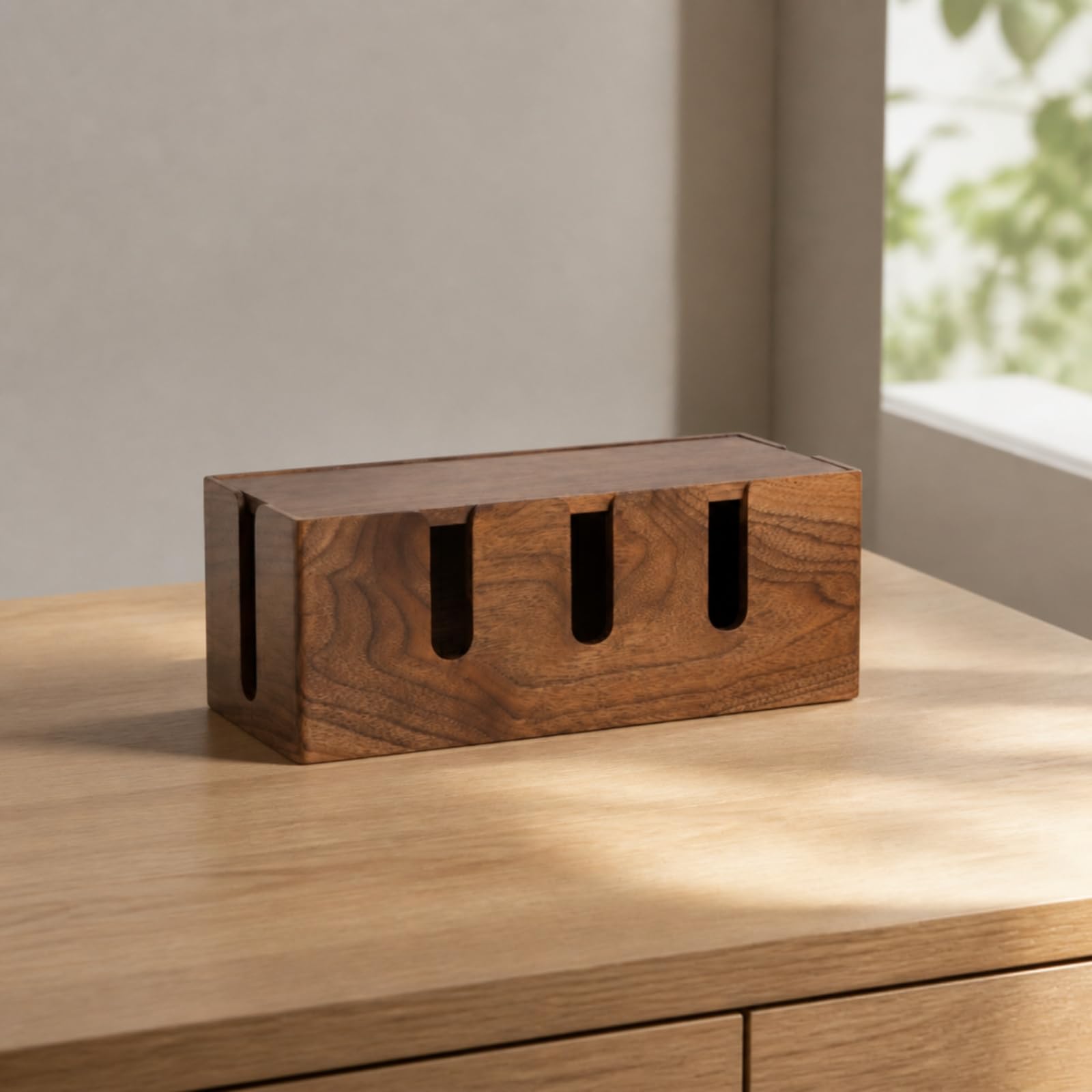 Caja Organizadora Cables Segura Caja Almacenamiento Cables Rectangular Ocultador Regleta para Escritorio, Nogal