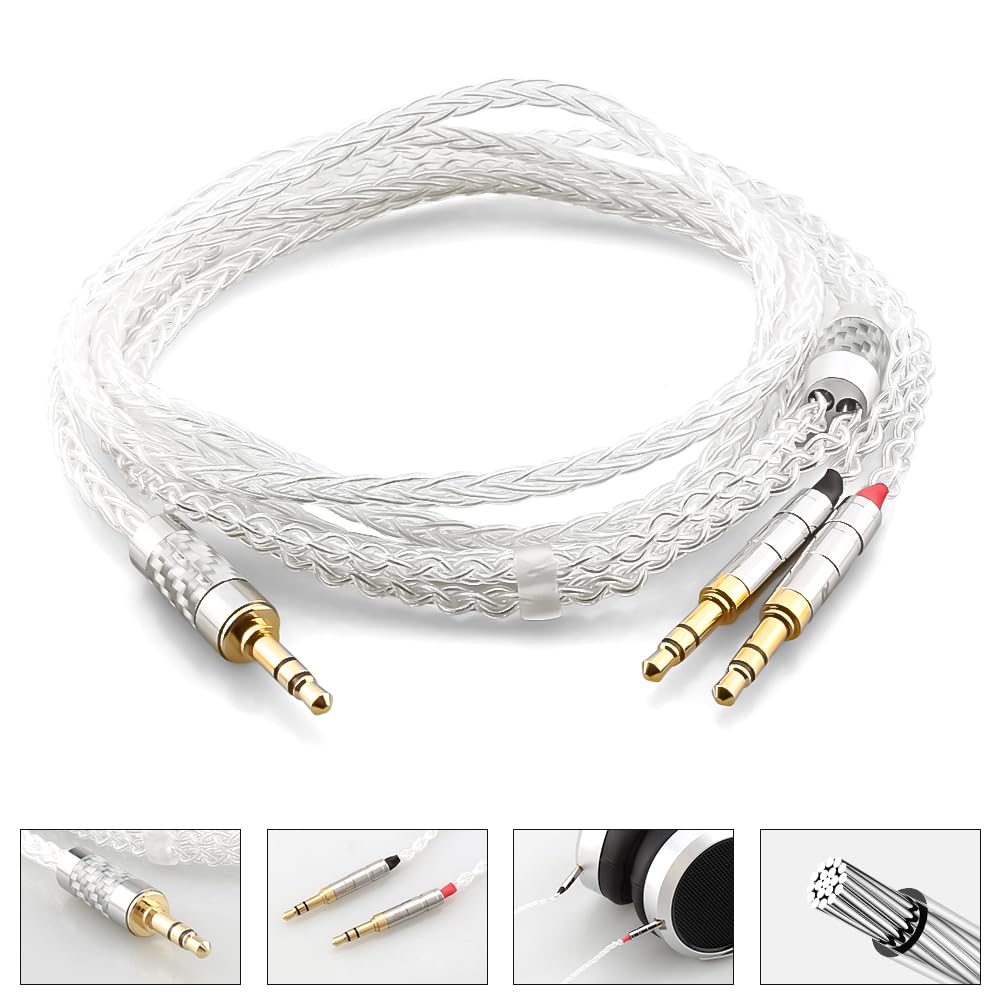 Cavo per cuffie da 3,5 mm, 1,2 m, 100% puro argento bilanciato, compatibile con cuffie Hifiman Ananda, Sundara, Arya, HE400SE, Deva-Pro, altre apparecchiature audio (3,5 mm a doppio maschio