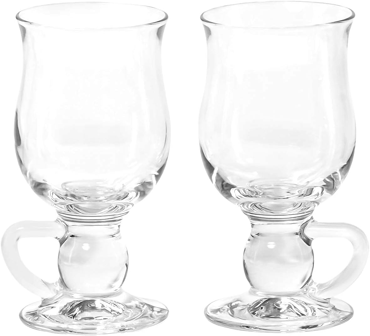 Red Co. Set of 2 Clear Glass 8.5 Ounce Irish Coffee Mugs with High Base and Handle