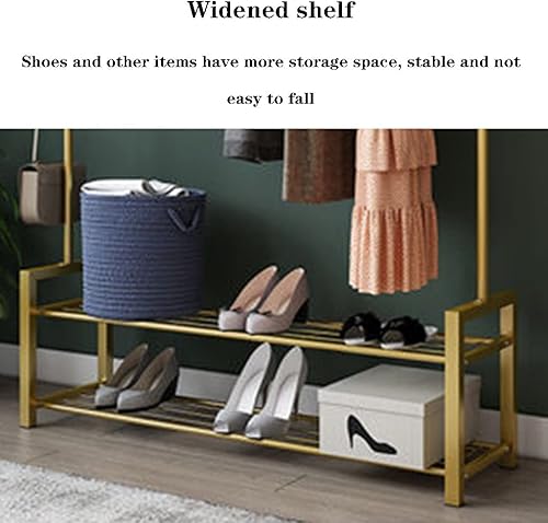 Miniatura 5 de NEPHEW Perchero independiente con 2 estantes de almacenamiento de zapatos y 2 ganchos, organizador de armario independiente, estante de ropa para