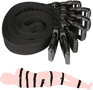 QiKKago 7 Juegos De Nylon Yoga con CinturóN De Nylon Negro, Hebillas De PláStico SóLidas, CinturóN EláStico con CinturóN De Resistencia, CinturóN De Abdominales, Regalos para Parejas - K3