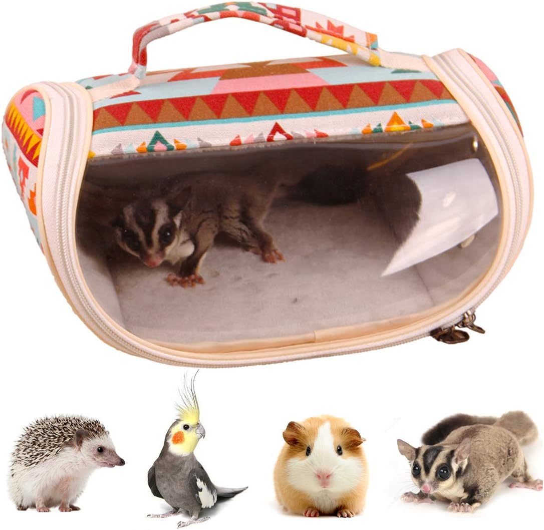 WonteeSmall Animal Carrier Bag Portable Outdoor Travel Handbag for Hamster Rat Mice Baby Guinea Pig Chinchilla Hedgehog Squirrel Sugar Glider Small Parrots (M, Pink Ethnic)