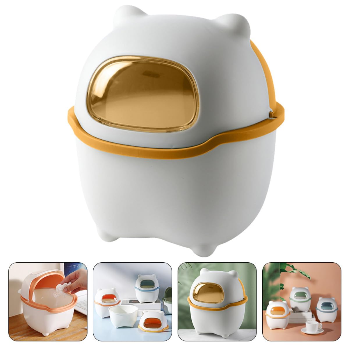 ERINGOGO Mini Trash Can Cartoon Bear with Lid for Desktop Storage