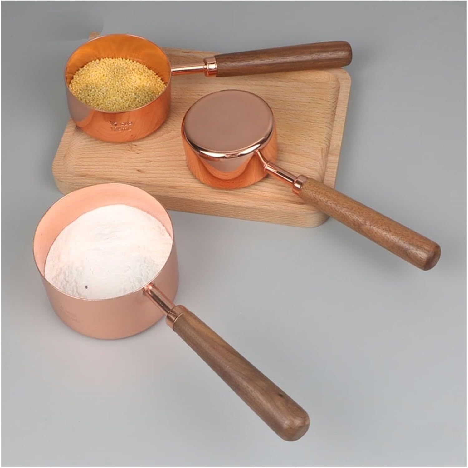 Rose Gold Coffee Scoop with Walnut Handle - Measuring Spoon for Coffee, Tea, Sugar, Spices - Dishwasher Safe(250ML)