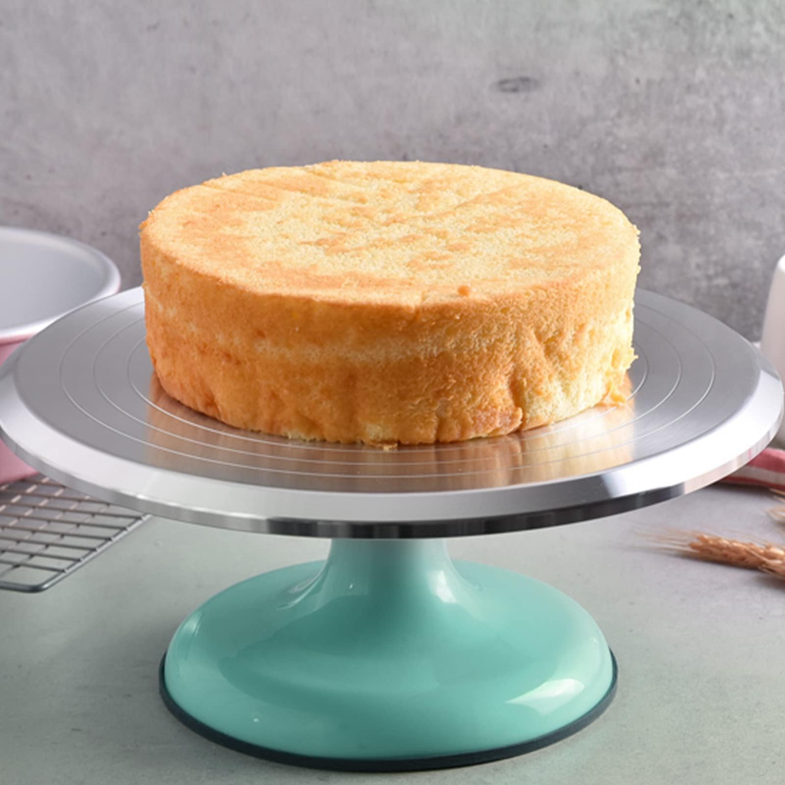 Soporte giratorio para decoración de pasteles, tocadiscos profesionales silenciosos para pasteles, aleación de aluminio de 10 pulgadas para chefs para suministros de decoración de pasteles (azul)