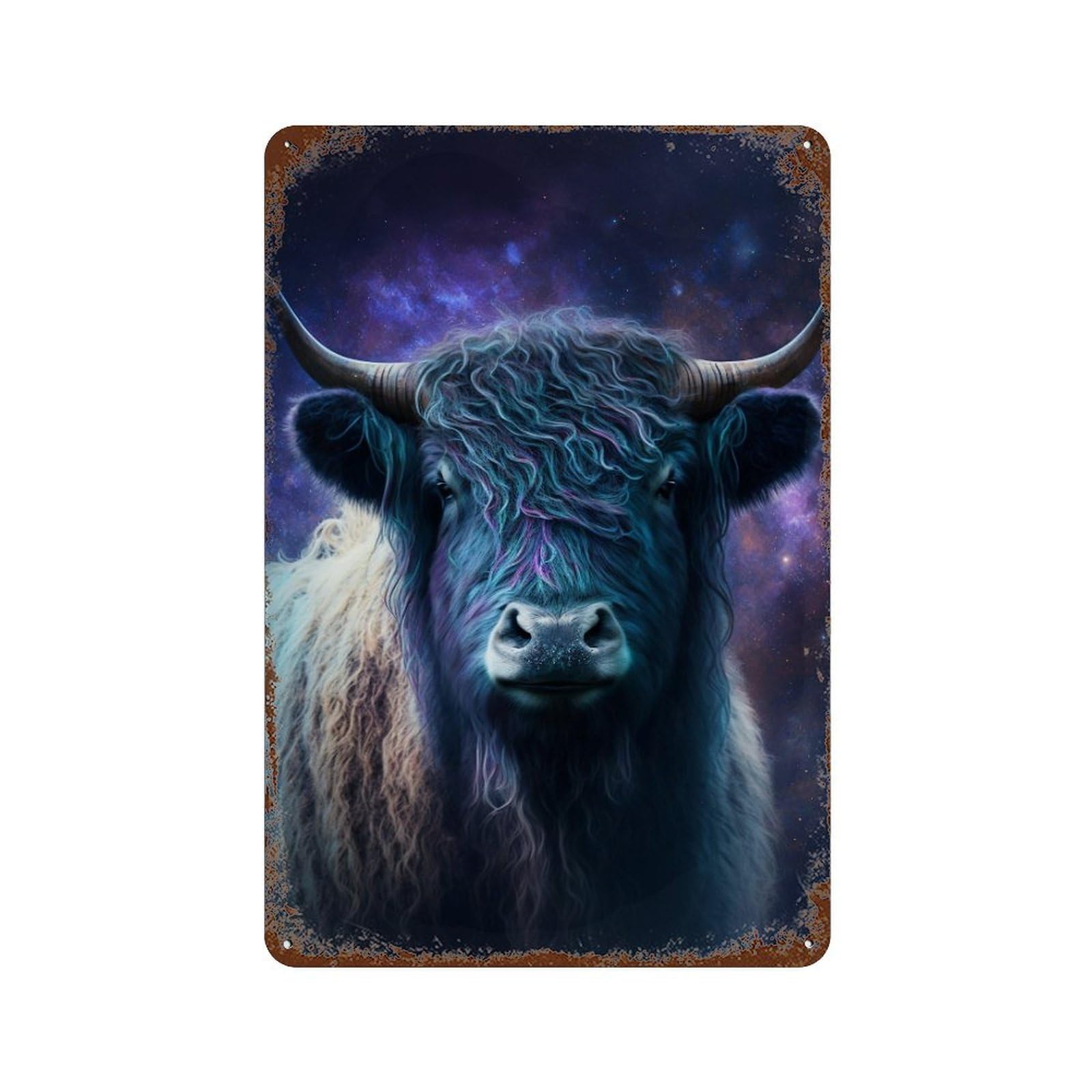 Cosmic Yak Portrait-1 11.8"x7.9" Weathered Tin Sign, Shabby Chic Decor for Cafe, Home Bar And Lounge Decor
