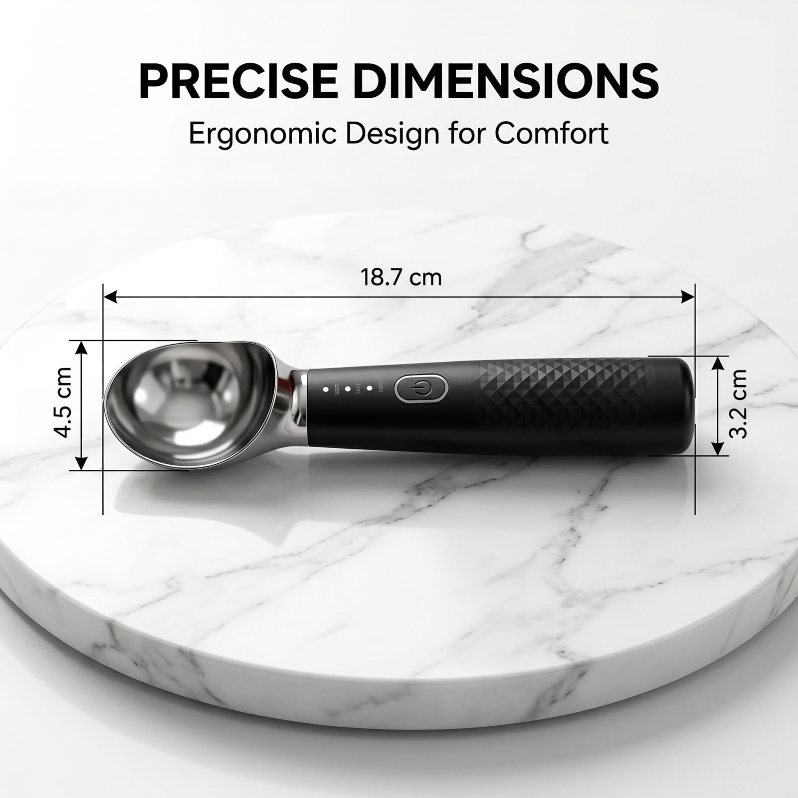 cuillère à Glace chauffante, portionneur de crème glacée en Acier Inoxydable, Moule à Boules de Glace, cuillère portionneur, cuillère à Glace, Rechargeable Type-C avec 3 Niveaux