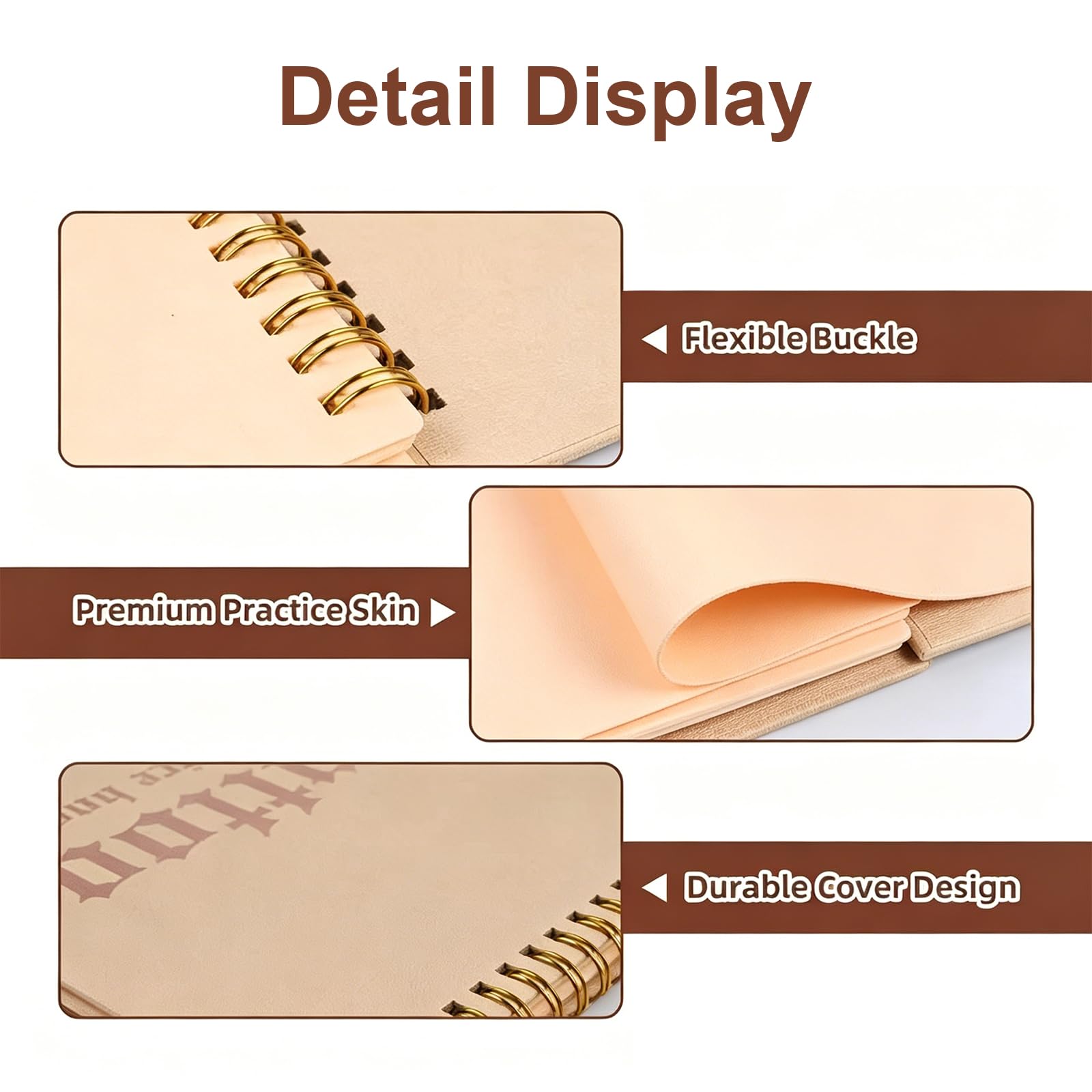 Piel Sintetica Tatuaje, Libreta de Práctica con 10 Hojas de Silicona, Doble Cara, para Principiantes y Artistas, Ideal para Crear tu Propio Diario de Entrenamiento, Material Premium