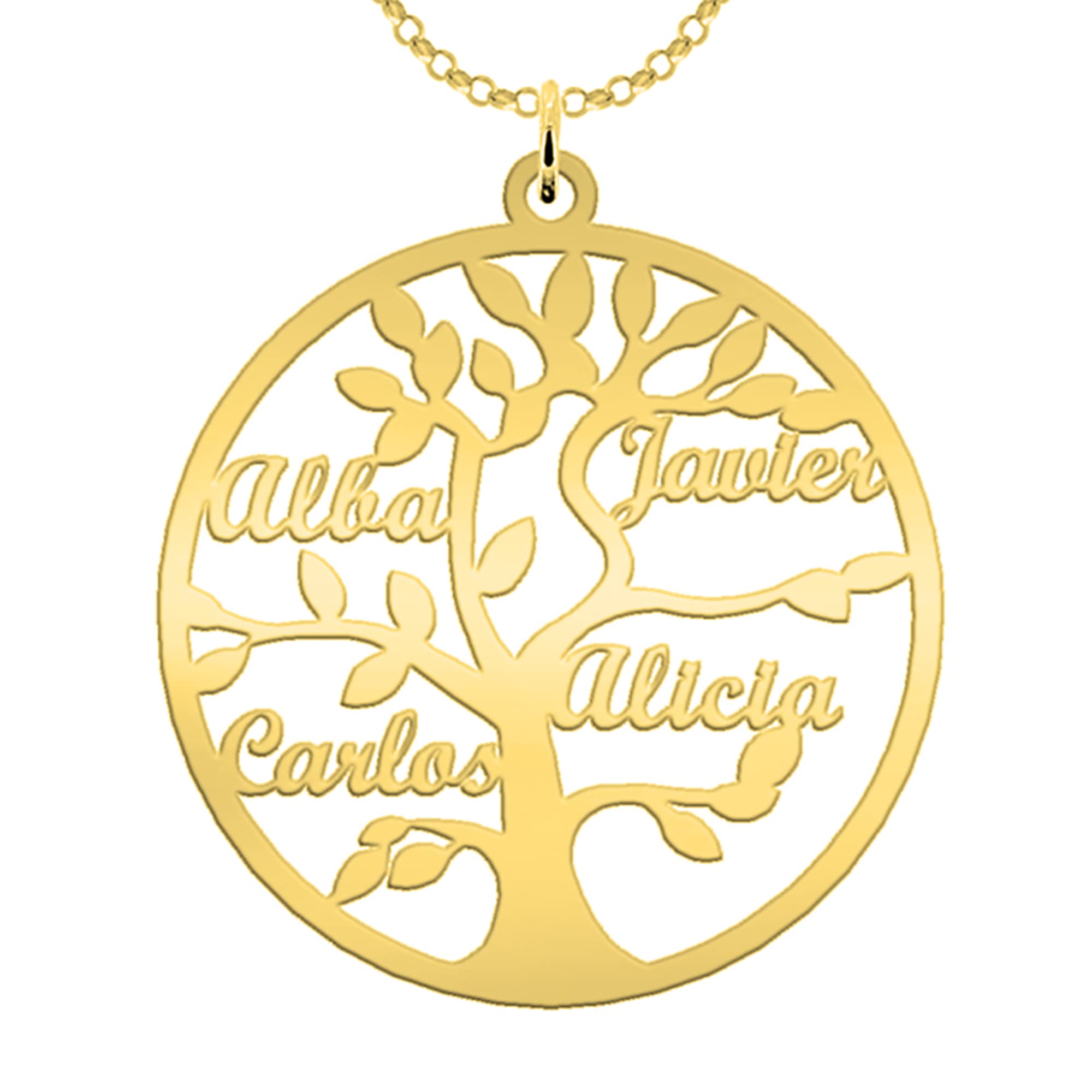 Mi Joya PersonalizadaCollar Árbol de la Vida Personalizado Plata Chapado en Oro 18k - Colgante Nombre Dorado - Regalo Joya Navidad, Aniversario, Día de la Madre - Ideas Regalos Cumpleaños Mujer, Madre, Abuela (4 Nombres)