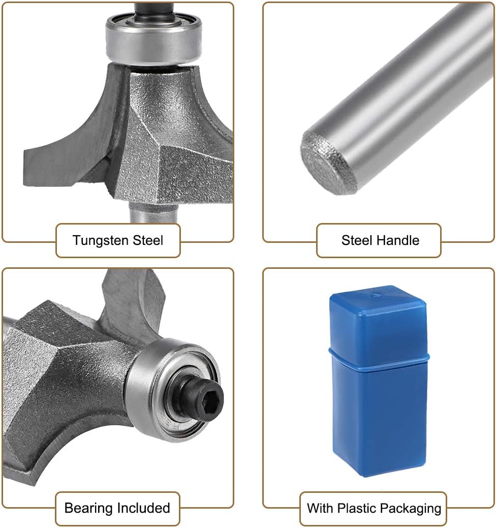 uxcell® Router Bit 1/4 Shank 7/8 inch Cutting Dia Round Over Corner 2 Flutes Tungsten Steel for Woodworking Milling Cutter
