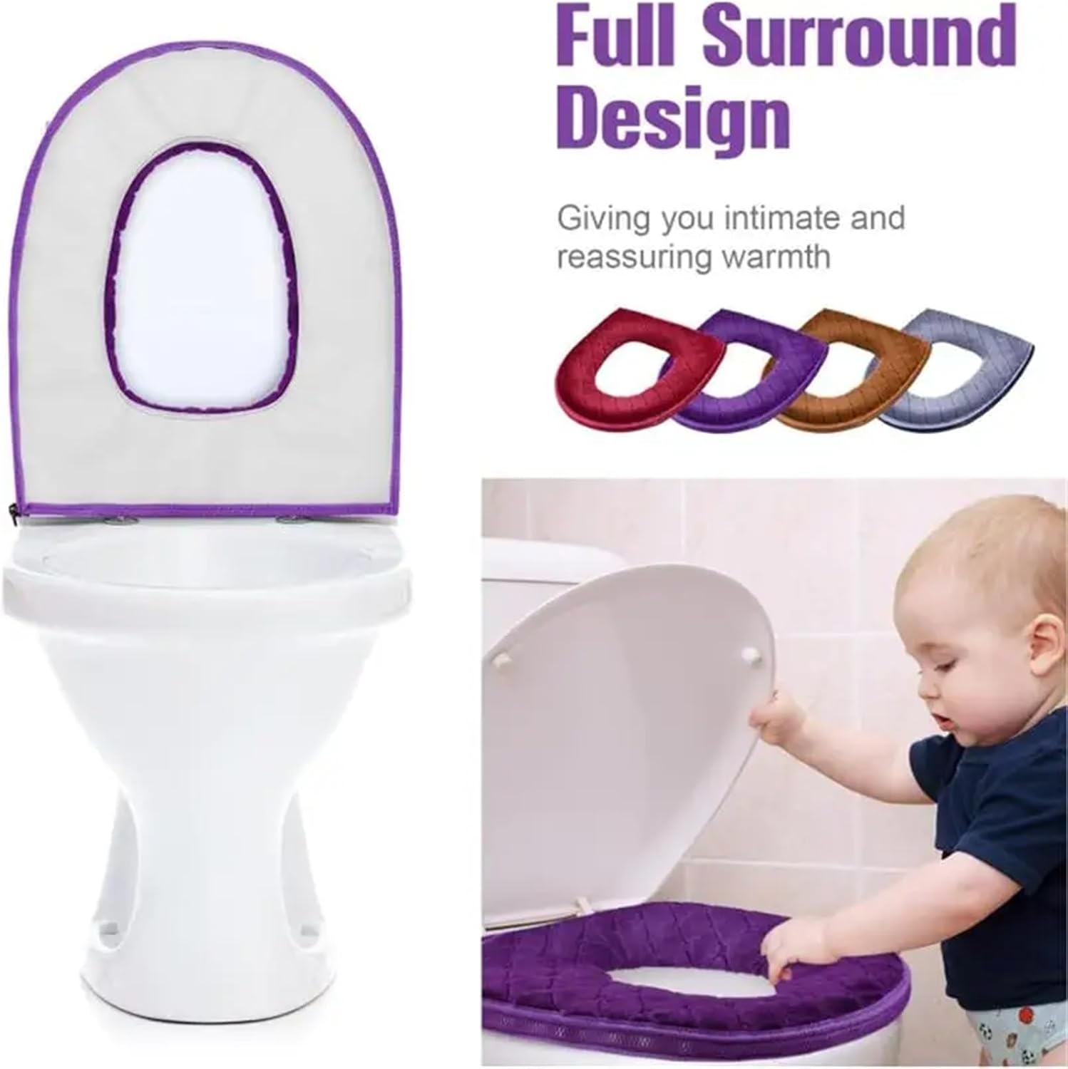 Toilet Seat Covers Washable 2pcs Winter Toilet Cover Plush Seat Models Waterproof Universal Model Ring Washable Zipper Bathroom Mat(Brown)