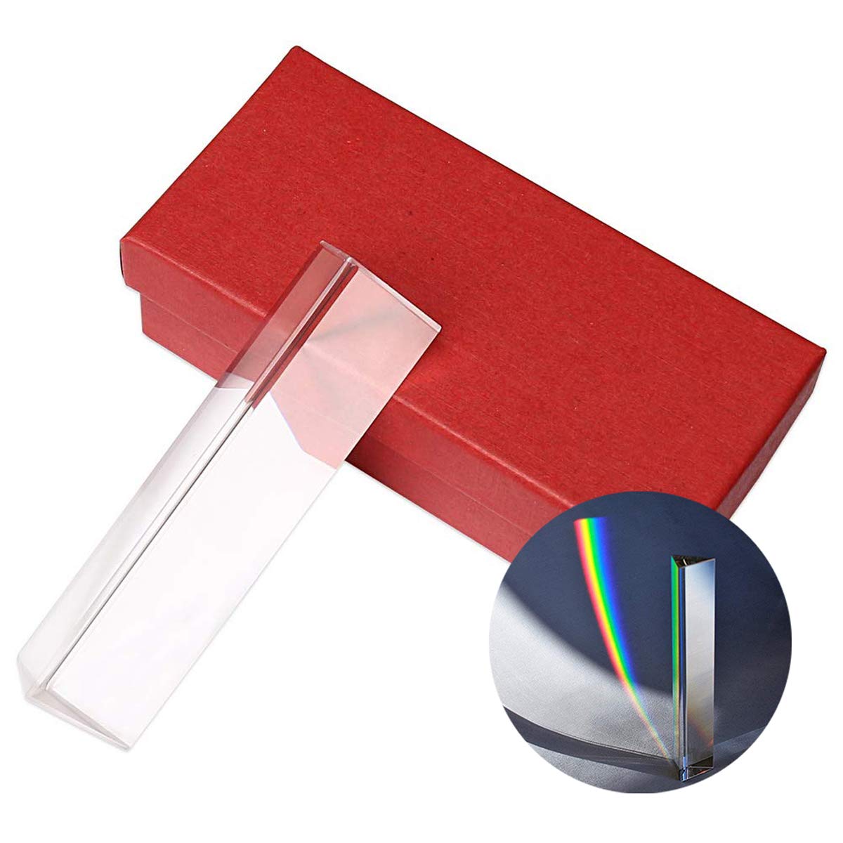 Vientiane Triangular Prism,Crystal Optical Glass with Gifts Box,Triple Triangular Prism Refractor for Physics Teaching Light Spectrum, Photography Prism, Rainbow Spectrum Experiments Glass K9 Crystal