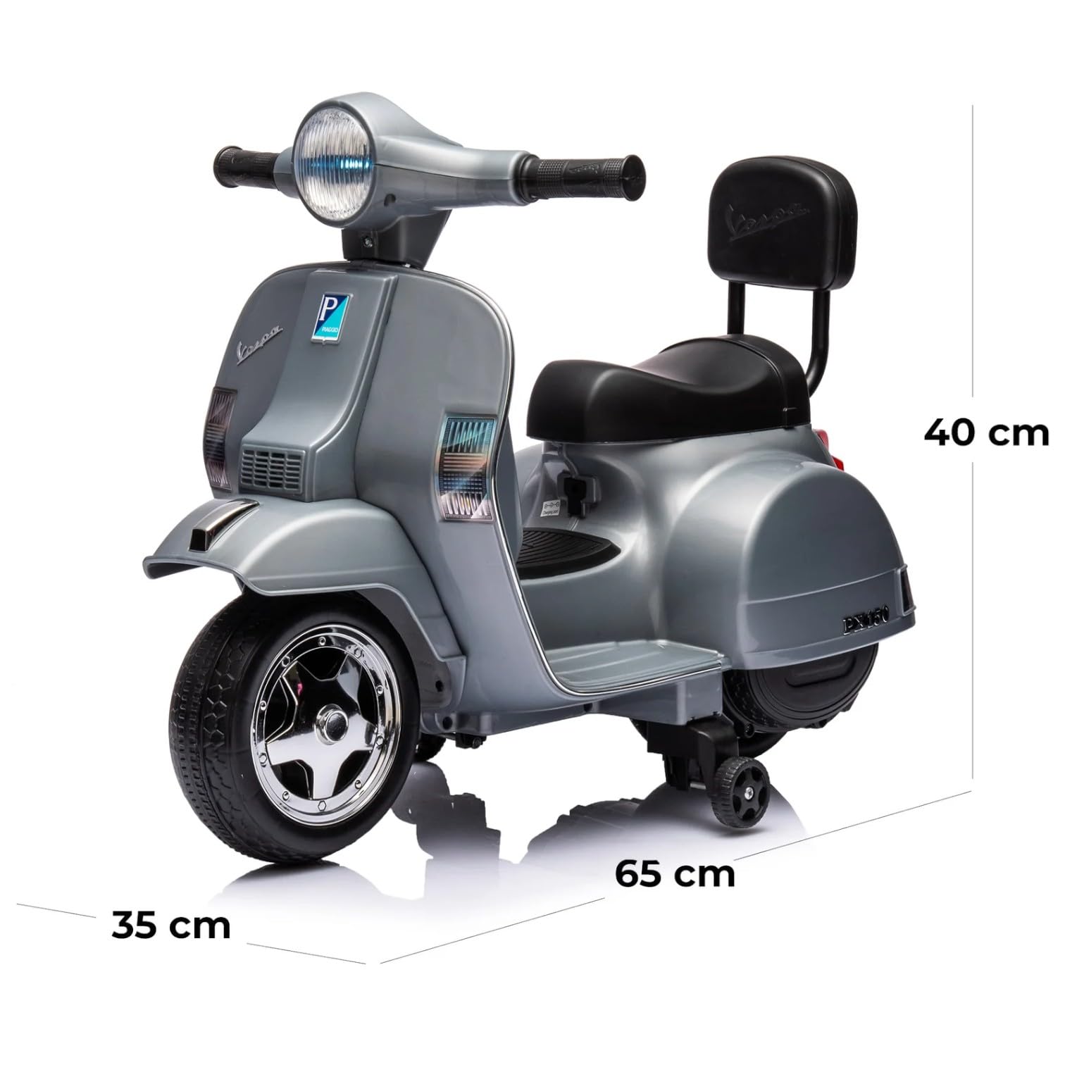 Vespa Elettrica per Bambini - Sicura e Divertente, Motocicletta Giocattolo con Acceleratore a Pedale, Luci e Suoni, Batteria Ricaricabile 6V e Caricabatteria Incluso, Funzione Avanti/Indietro (Silver)