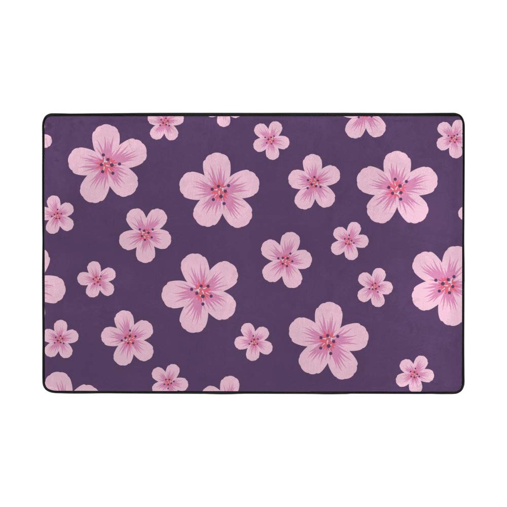 Tapis de salon fleurs de cerisier violet en velours corail 200x145cm Ruchen