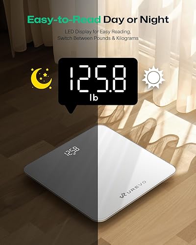 Miniatura 4 de UREVO Báscula inteligente para sincronización de peso corporal y seguimiento de IMC con aplicación, báscula digital de baño con pantalla LED,