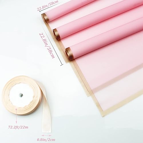 Miniatura 3 de Amonk 20 hojas de papel floral impermeable, papel de regalo de flores rosas, suministros de ramo de floristería con cinta para bodas, manualidades,