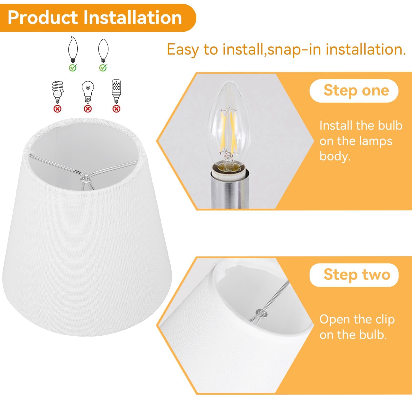 Pantalla de lámpara pequeña de 6 uds, pantalla de lámpara blanca con Clip para bombillas de candelabro, lámpara de pared de araña de mesa