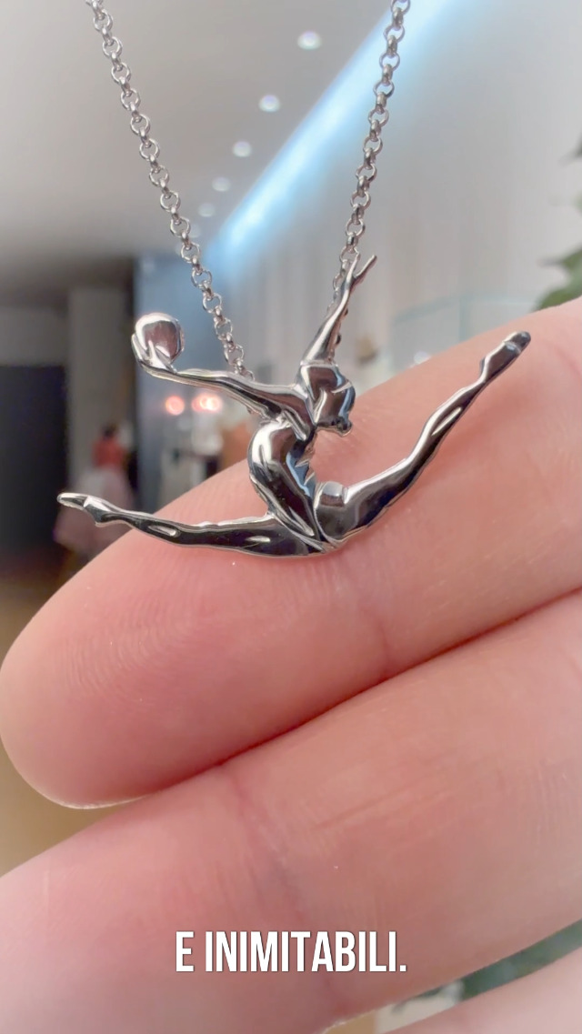 Collana Ginnastica Ritmica Palla E Salto - MIKELART - Argento 925 Rodiato, Made In Italy, Ciondolo Balletto