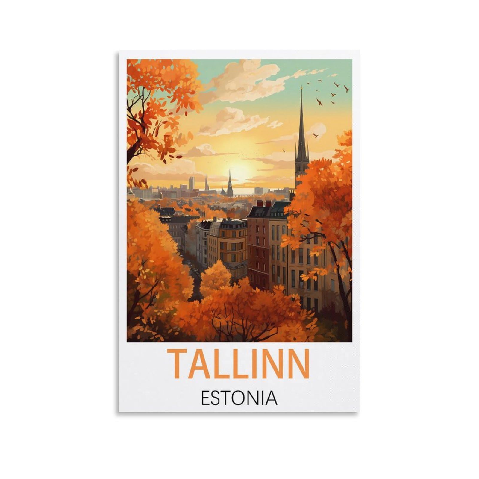 Kmono Unframe-Style Tallinn Estonia Vintage Travel Poster 08X12inch(20X30cm) Poster Decor Painting Canvas Wall Art Living Room Poster Bedroom