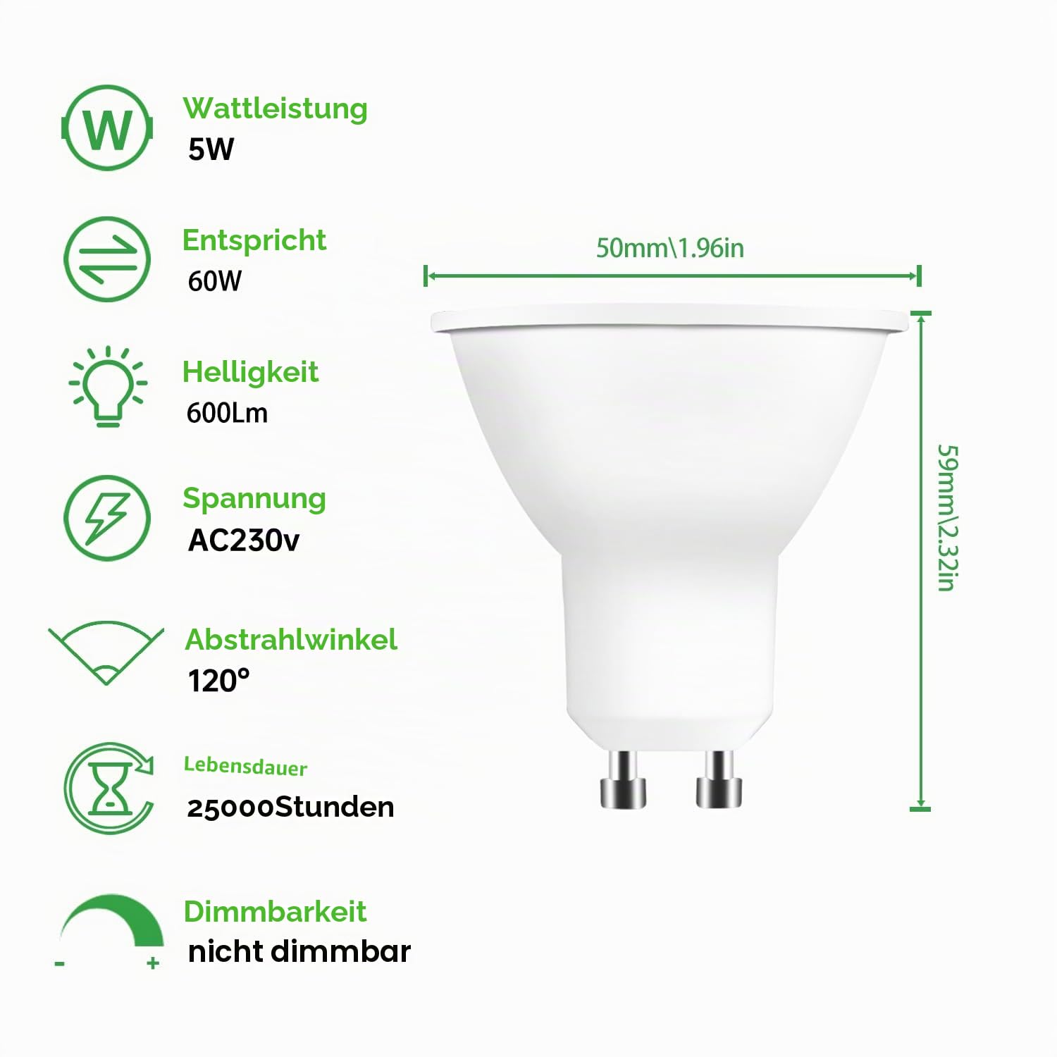 Yiahin GU10 LED Lampe Kaltweiß 6000K | 450 Lumen | 5W ersetzt 50W Halogen | 120° Abstrahlwinkel | 220-240V | Reflektorlampe | 40er Pack | Energieeffizient & langlebig | Ideal für gemütliches Licht