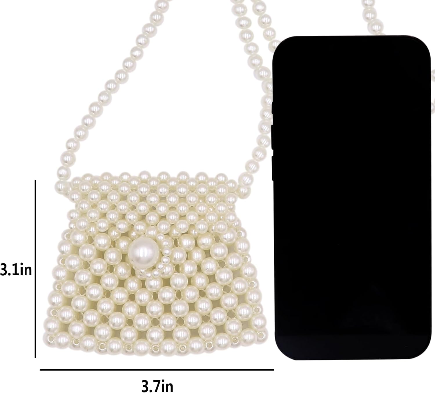 Girls White Beaded Pearl Crossbody Bag Acrylic Beaded Tiny Crossbody Pearl Handbag and Purse Clutch Mini Wedding Bag