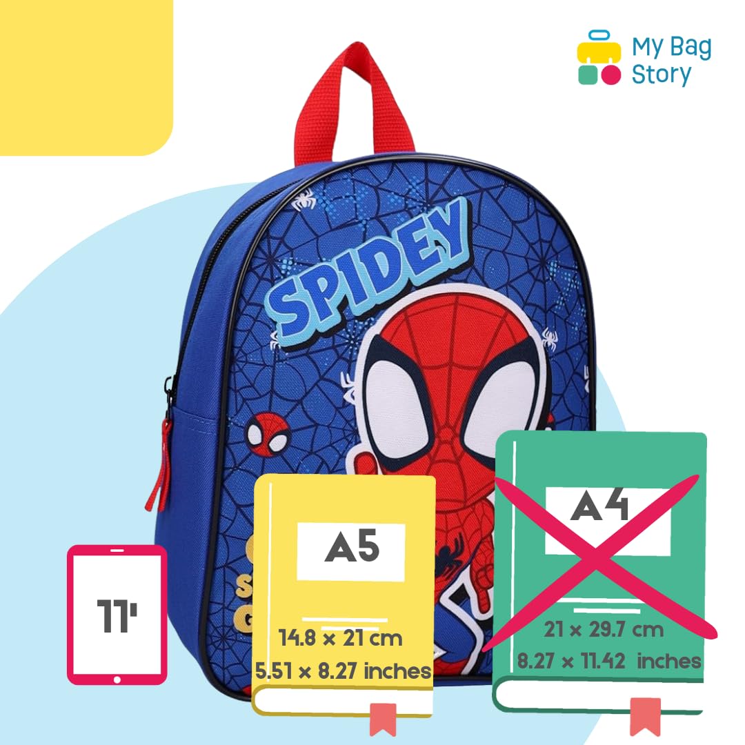mybagstory Plecak Spidey Blue 29 cm – lekki i wytrzymały – wyściełane regulowane paski na ramię – jedna kieszeń główna – idealny do przedszkola, na czas wolny lub na wycieczki dla dzieci