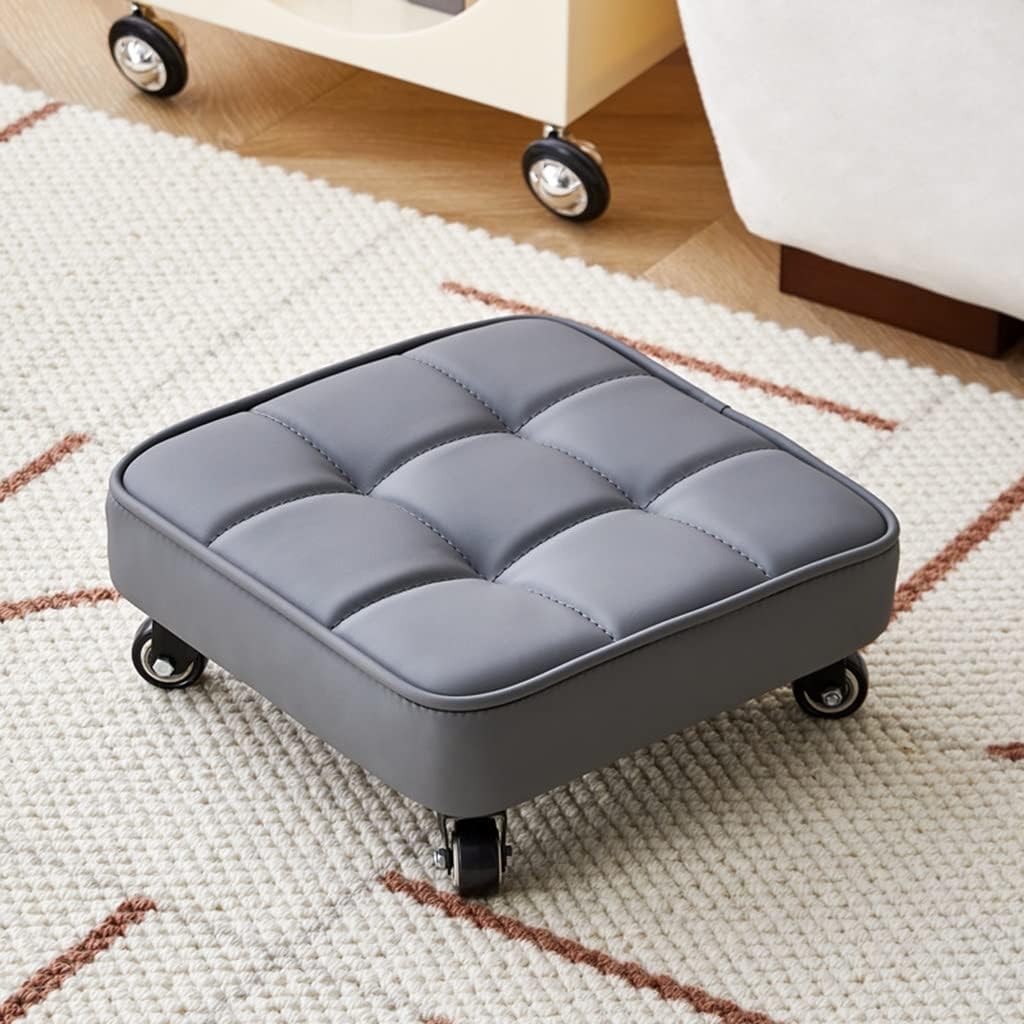Rotating Low Stool Garage Shop Roller Work Seat, Pneumatic Rolling Stool, Rolling Padded Mechanic Chair, 360 Rotating Leather Cushion, for Home Shop Low Roller Seat