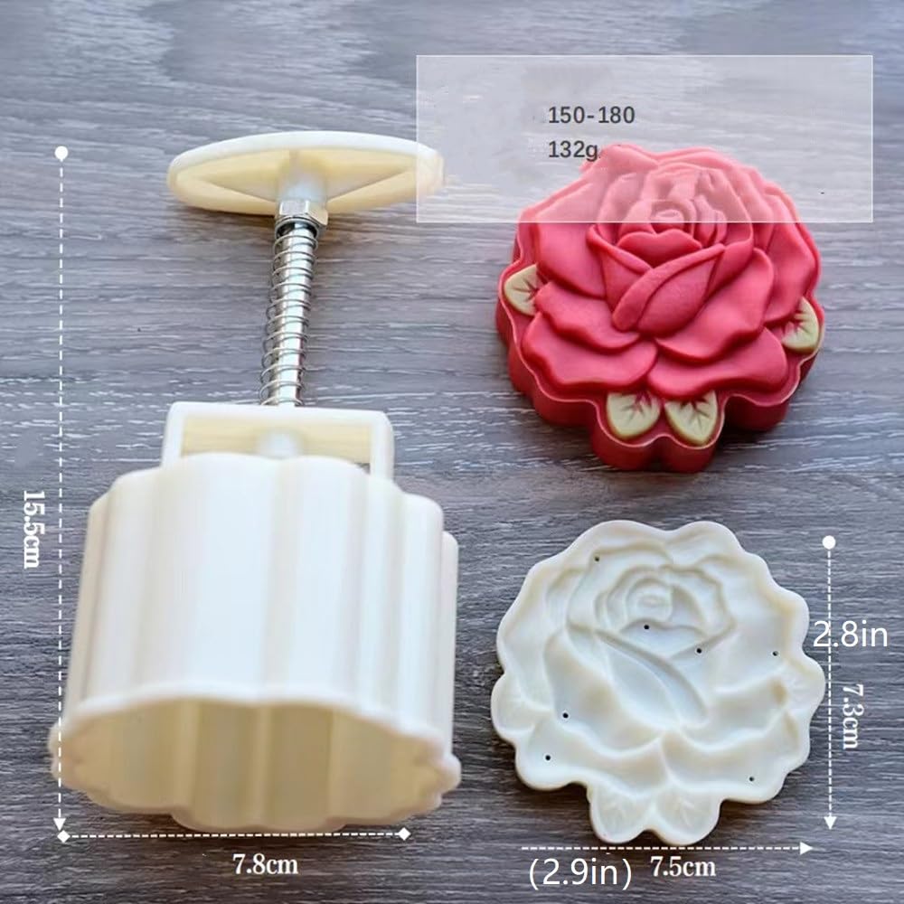 Mooncake Mold150g- Cookie Stamps Plastic Hand Press Roses Shape Kitchen Gadgets DIY Baking Pastry Tool (Large Roses 2.8 * 2.9in)