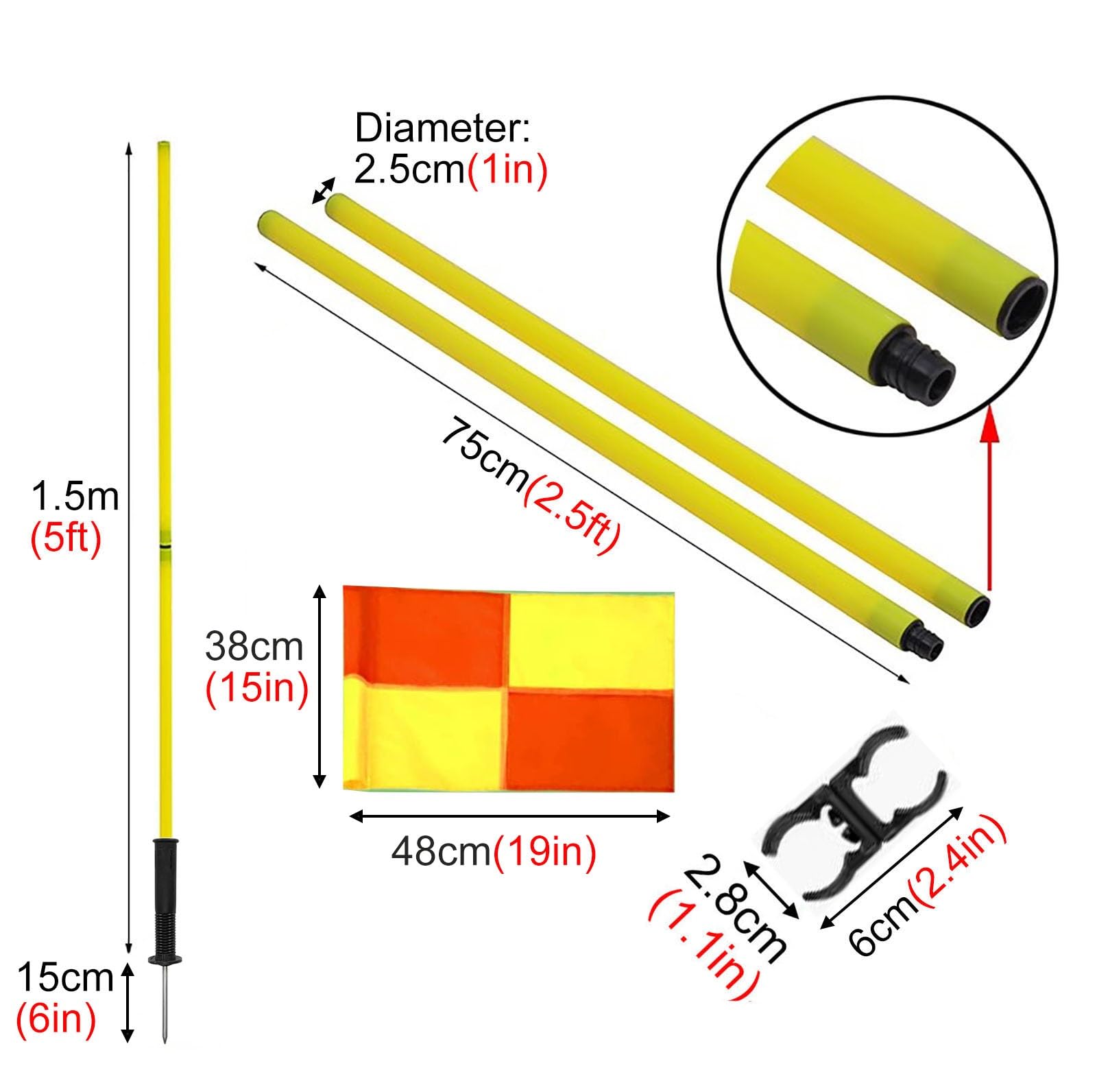 SRNSAEB Slalom Stöcke 4 Stück tragbare Fußballplatz-Eckfahnen mit Tragetasche, Multifunktionale, gut sichtbare Agility-Stöcke Mit Clips und Metallspikes for das Training (Color : Yellow)