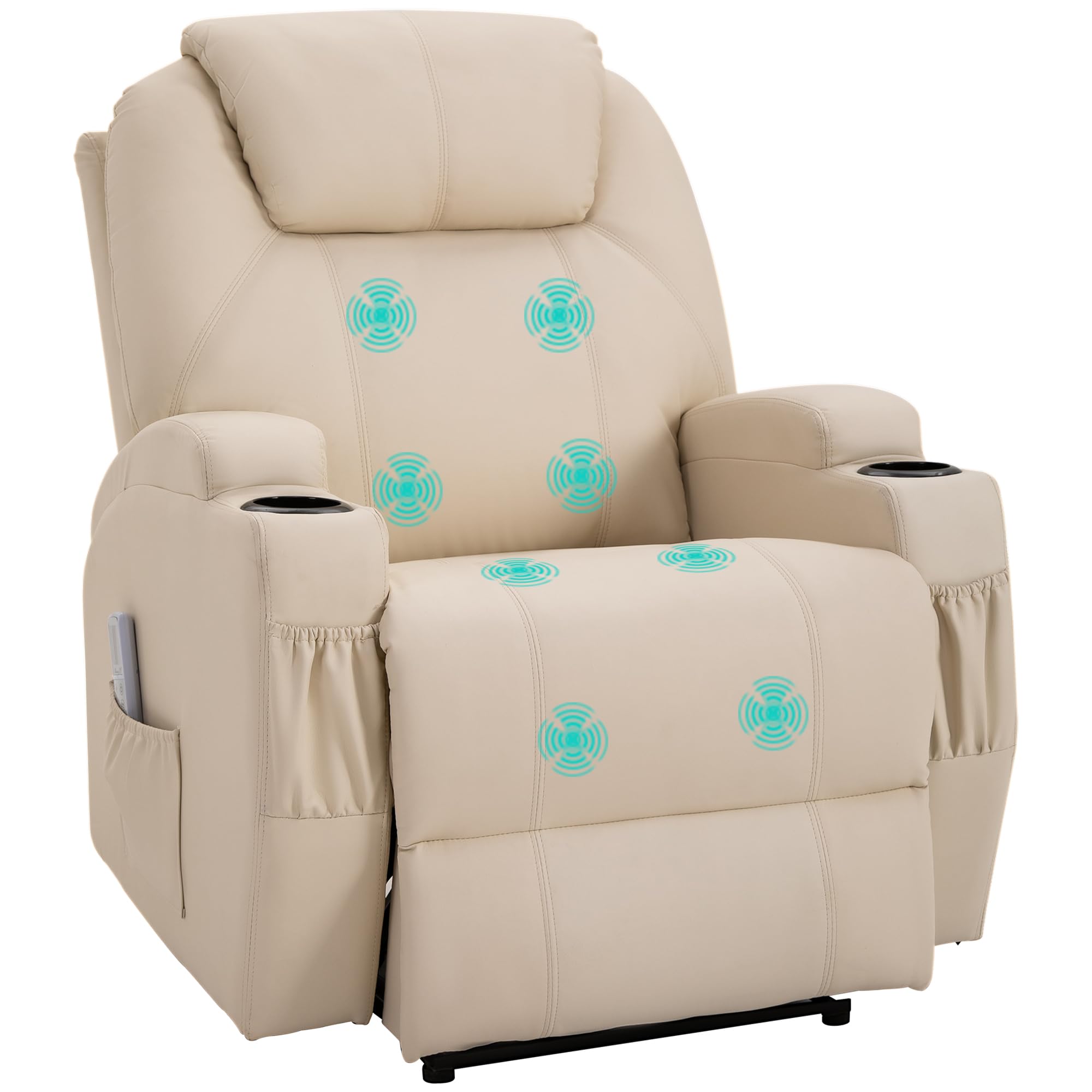 HOMCOM elektrischer Massagesessel Relaxsessel Fernsehsessel Massagefunktion Liegefunktion Kunstleder Holz Metall Schaumstoff Beige 82 x 97 x 110 cm