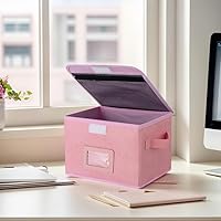 Vista 5 de Small Storage Box, Storage Basket with Lid, Foldable Cotton Linen Fabric Keepsake Box, Organizer Container with Zipper for Decorative, Medicine