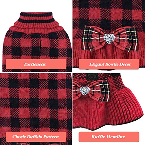 Kyeese Christmas Dog Sweaters Dress For Small Medium Dogs With Leash Hole Checkered Dog Sweaters Turtleneck With Bowtie Dog Apparel For Winter #TOP5