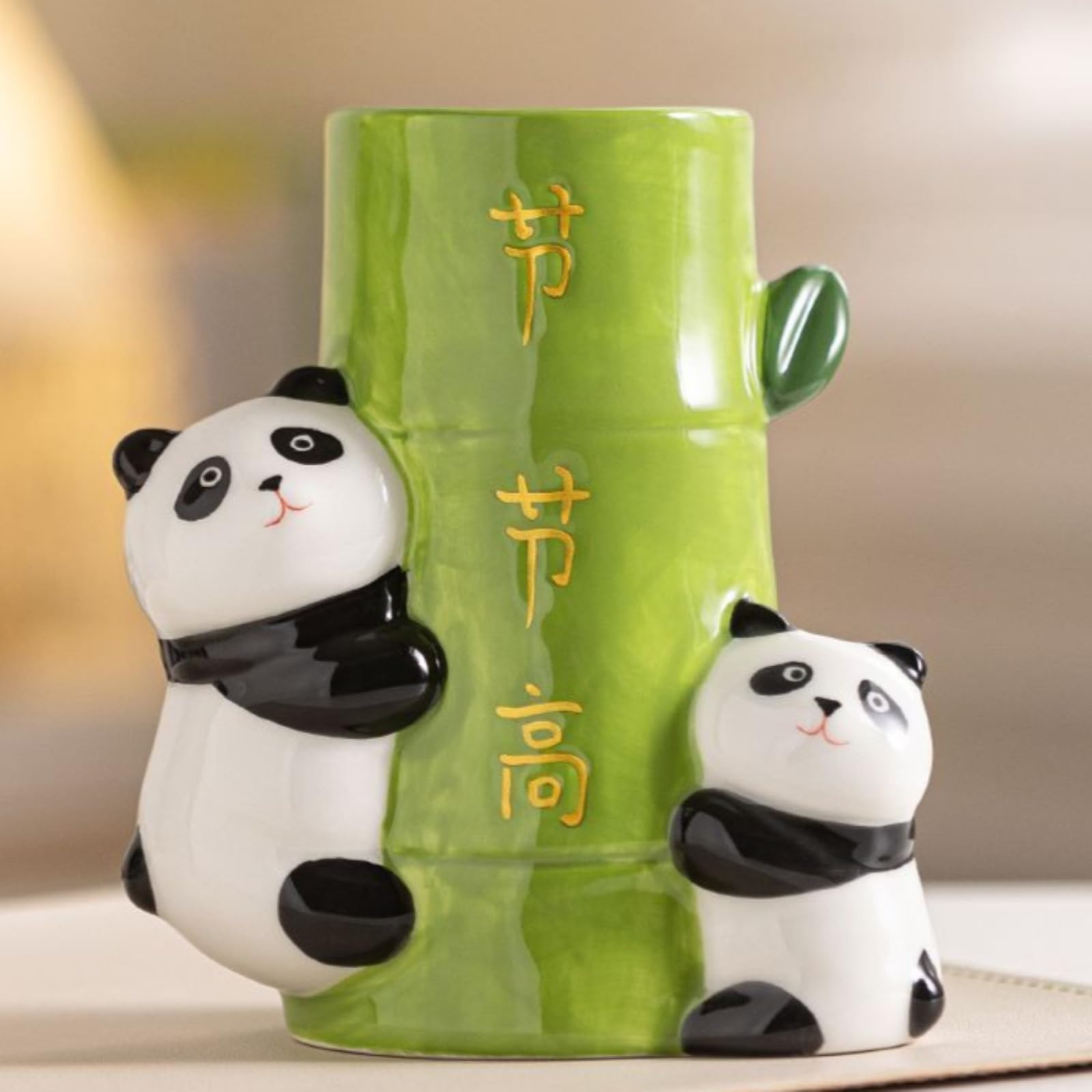 Handgefertigter Keramik-Panda-Stifthalter, Ornament, 15,8 cm, Porzellan-Stifthalter, Tischdekoration