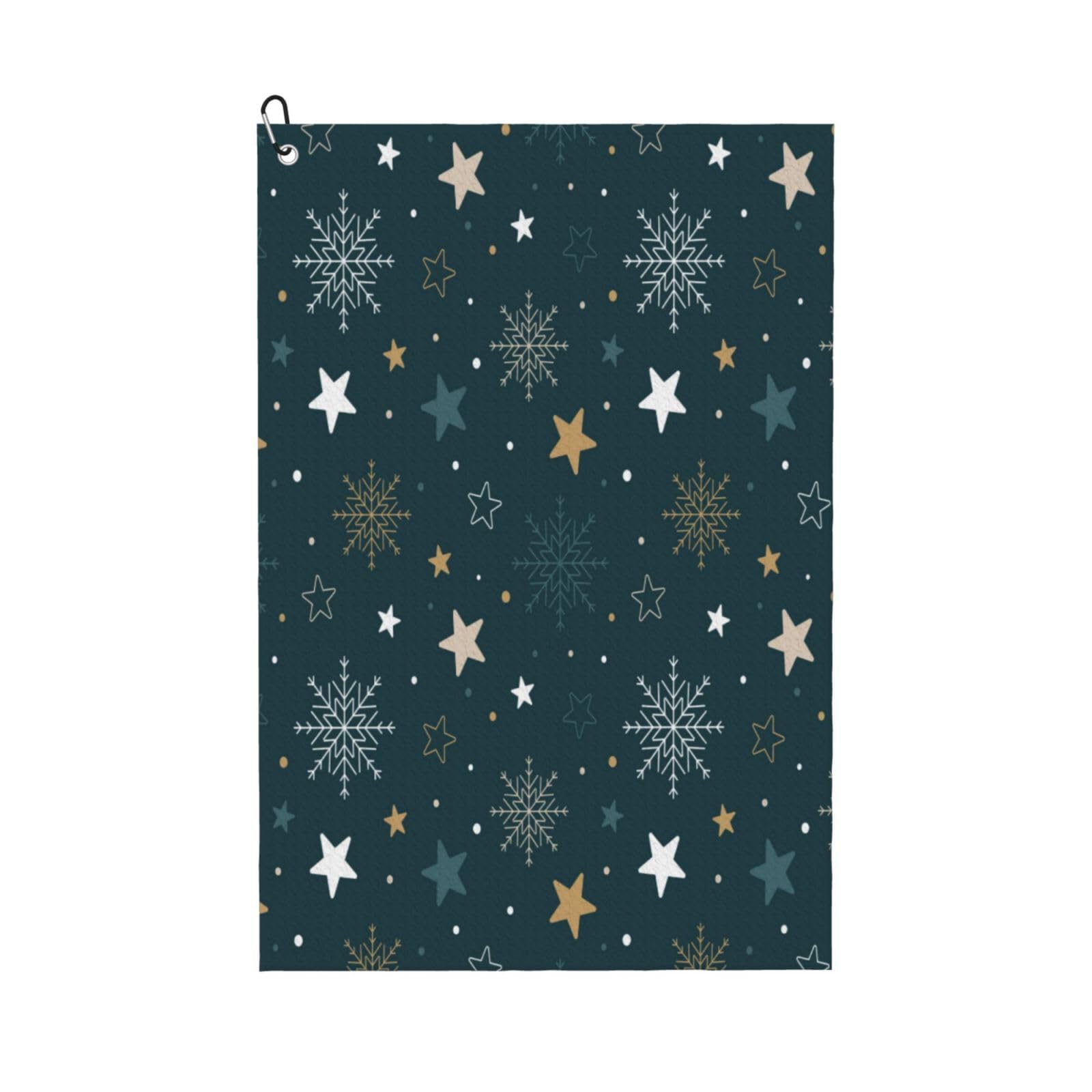 AOOEDM Christmas Snowflake Print Golf Towel with Carabiner Clip Absorbent Microfiber Golf Towel for Cleaning Golf Ball Club Putter Iron for Golf Bag Trolly Belt Loop 16" X 24"