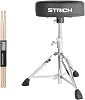 STRICH Drumhocker höhenverstellbarer gepolsterter Schlagzeughocker robuster drehbarer Gitarrenhocker mit 5A Drumsticks SDB-20