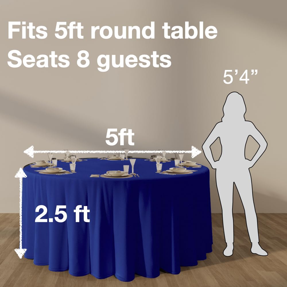 Urby 120'' Royal Blue Round Tablecloth for 5-6ft Round Folding Table That Seats 6-8 Guests - Image 3