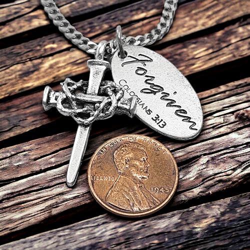 Nail Cross Crown of Thorns with Forgiven Tag Necklace On Chain3