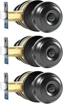 KAMOTA Privacy Door Knobs, 3 Pack Matte Black Heavy-Duty Door Knobs, Interior Keyless Doorknob, Left and Right Hand Reversible, for Bed and Bathroom