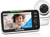 HelloBaby No WiFi Baby Monitor 5' Screen 30-Hour Battery Pan-Tilt-Zoom Video Upgrade with Camera and Audio, Night Vision, VOX, 2-Way Talk, 8 Lullabies and 1000ft Range, HB6550