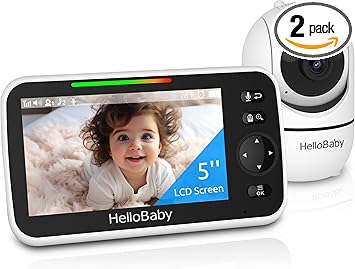 HelloBaby No WiFi Baby Monitor 5" Screen 30-Hour Battery Pan-Tilt-Zoom Video Upgrade with Camera and Audio, Night Vision, VOX, 2-Way Talk, 8 Lullabies and 1000ft Range, HB6550