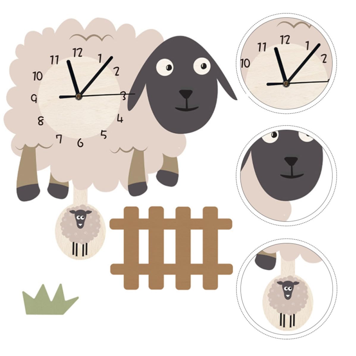 Reloj de Pared de Dibujos Animados Forma de Oveja, Silencioso y Montable en Pared, Hecho de PVC, Diseño Creativo Adecuado para Oficina o Sala de Estar