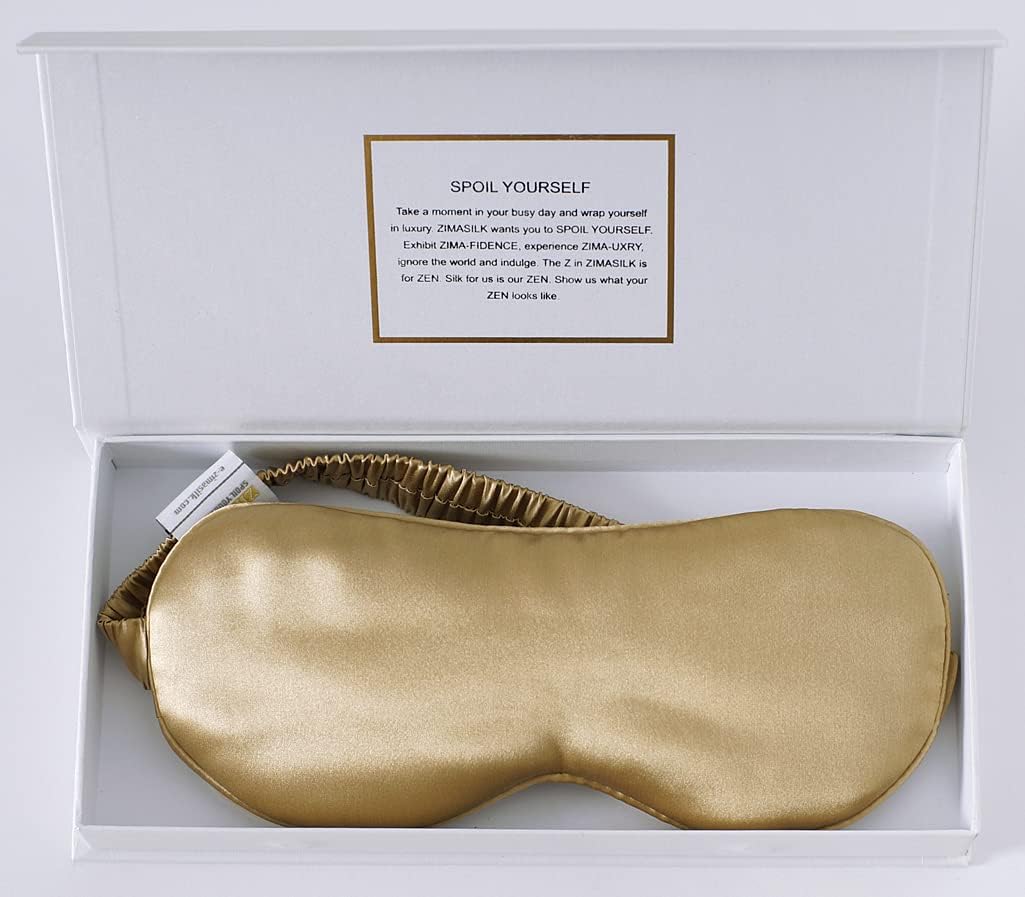 ZIMASILK Adjustable 100% 22 Momme Mulberry Silk Sleep Mask for Sleeping, Filled with Premium Mulberry Silk, Softest & Breathable Silk Eye Sleeping Mask (Golden)