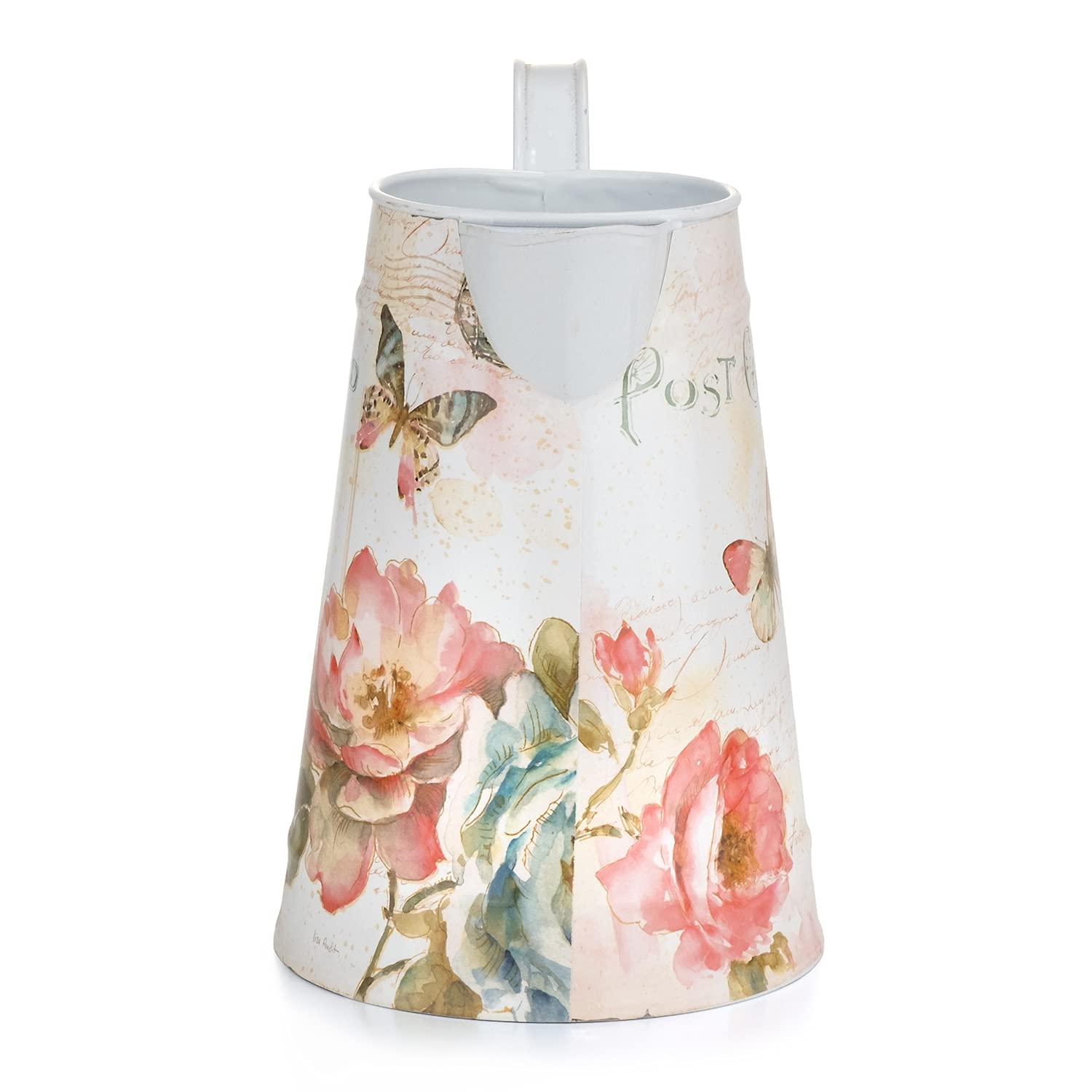 Moritz Vaso Decorativo In Metallo Vintage Con Manico E Beccuccio, Stile Shabby Chic Con Farfalle - 3