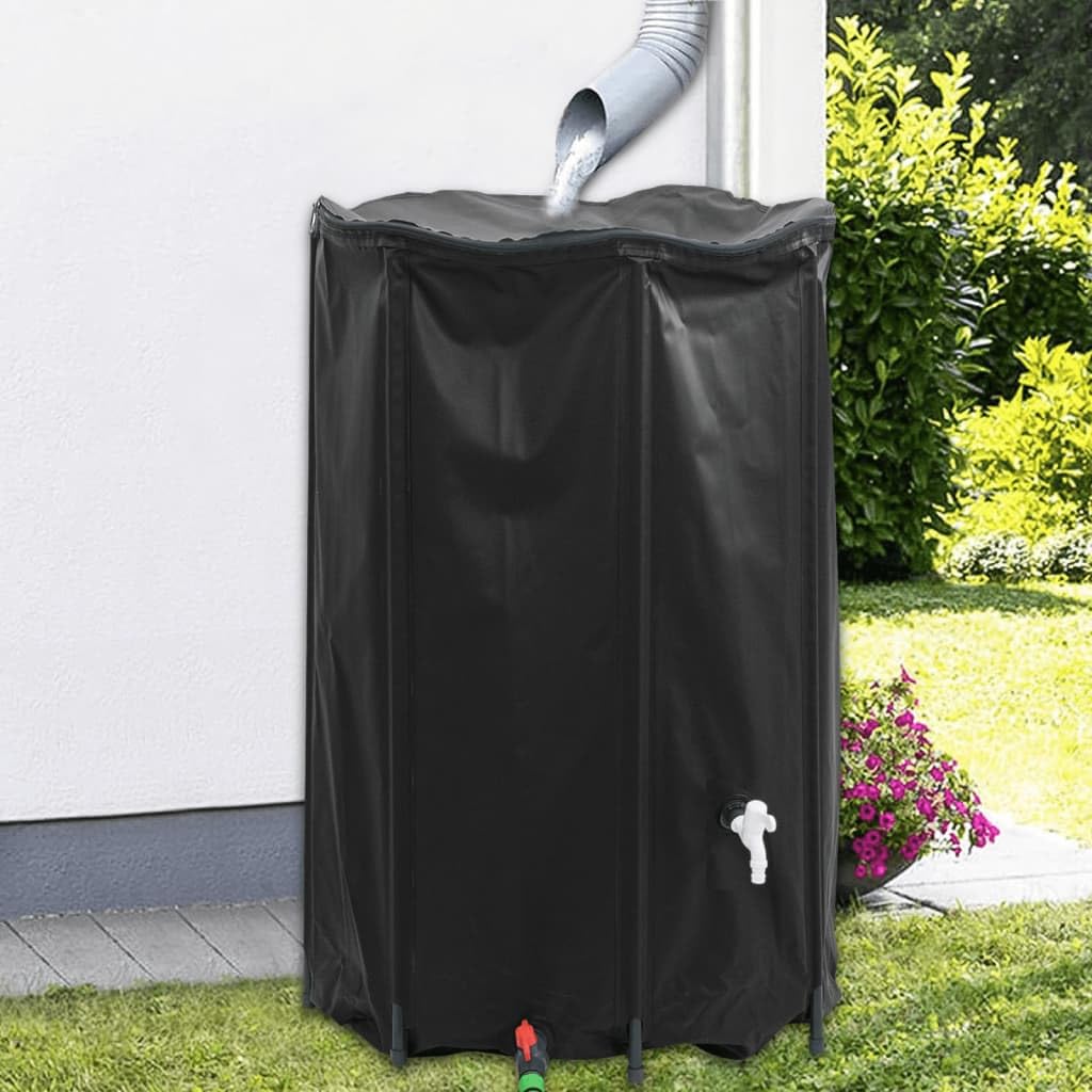 Depósito Agua Lluvia Plegable 1000 L PVC | Grifo y válvula ABS incluidos, cubierta de malla, cremallera bidireccional, para jardín y camping