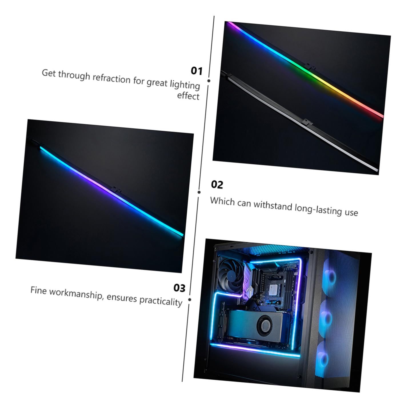 BESTonZON 2pièces Barre Lumineuse Rgb Argb Pour Boîtier Pc De Éclairage Décoratif Personnalisable Pour Ordinateur Facile à Installer Avec Autocollants Adhésifs