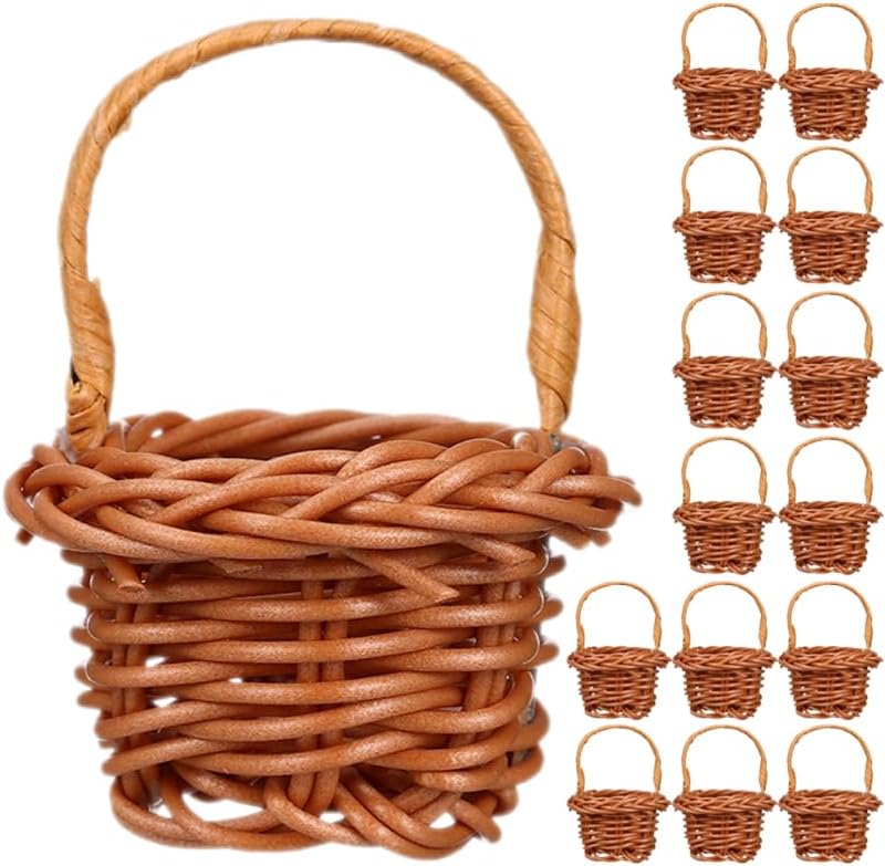 VICASKY 15pcs Woven Basket Picnic Hamper Miniature Easter Baskets Miniature Basket Easter Egg Basket Farmhouse Decor Fruit Decor Flower Basket Model Rattan Plastic Micro Scene Crafts