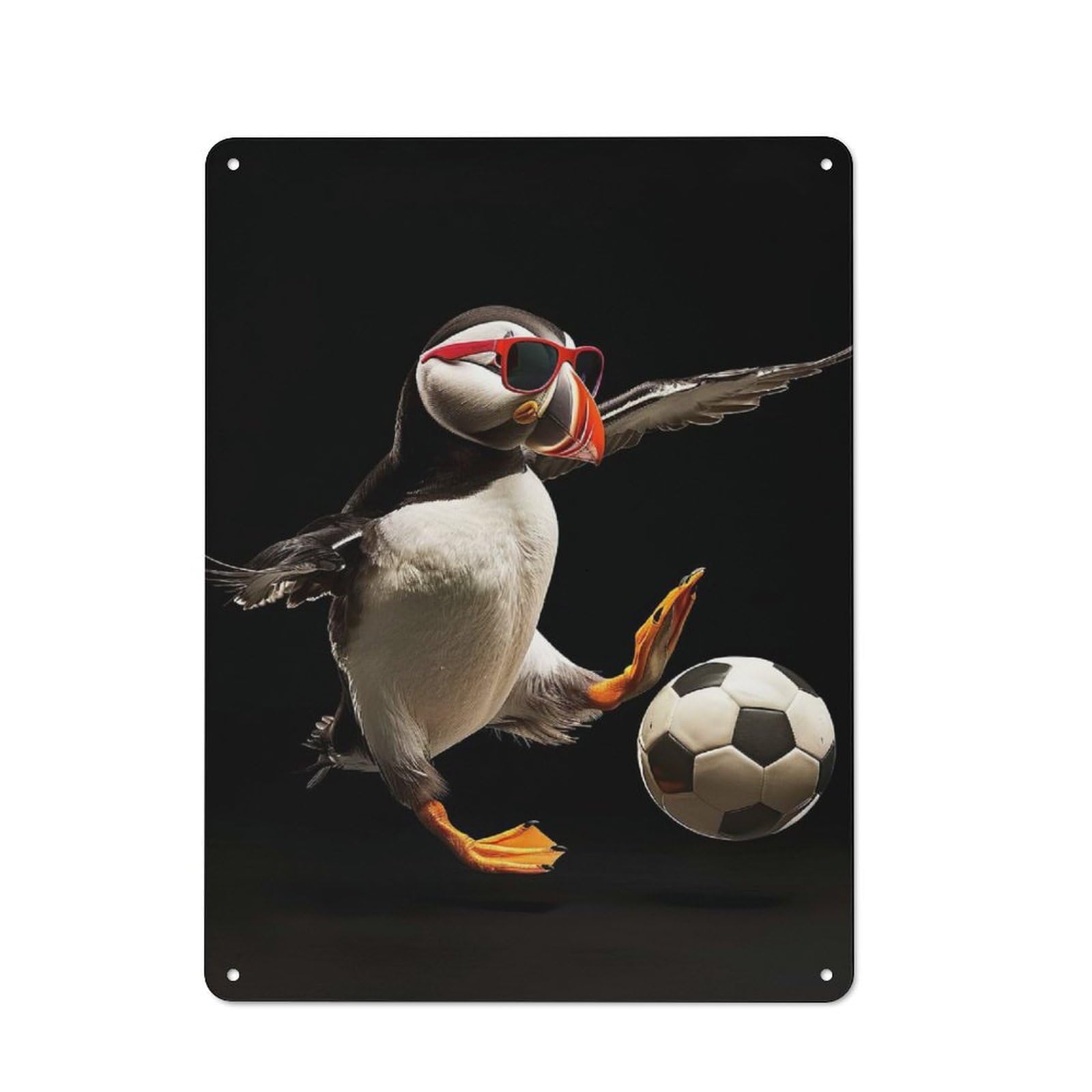 Junmoney Puffin Soccer Star For Garden Room Or Summerhouse, Rustic Tin Sign 40X30cm, Wall Decor For Garden Rooms And Summerhouses